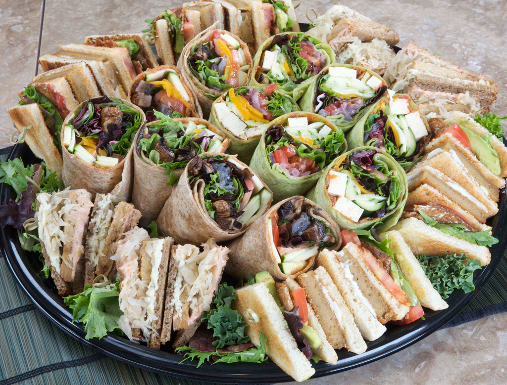Catering platter of sandwiches and wraps